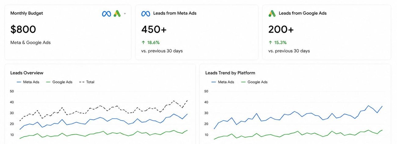 The 30-day reporting dashboard for Rakshaa Aesthetics